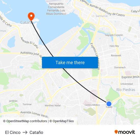 El Cinco to Cataño map