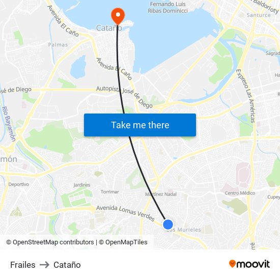 Frailes to Cataño map