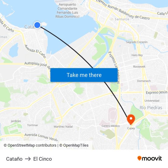Cataño to El Cinco map