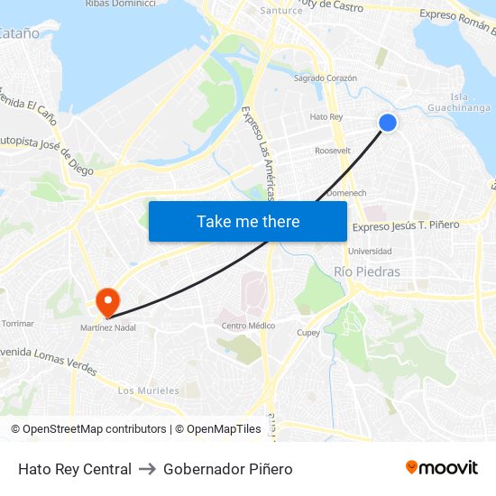 Hato Rey Central to Gobernador Piñero map