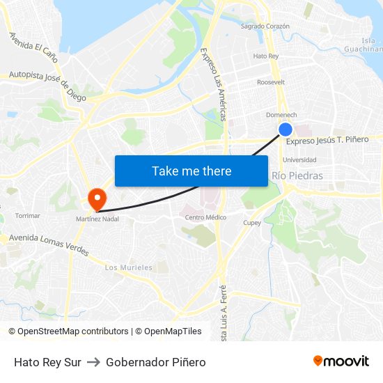 Hato Rey Sur to Gobernador Piñero map