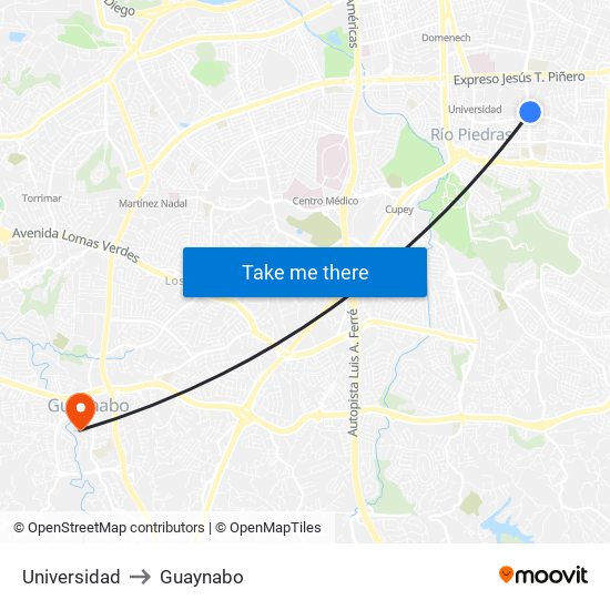 Universidad to Guaynabo map
