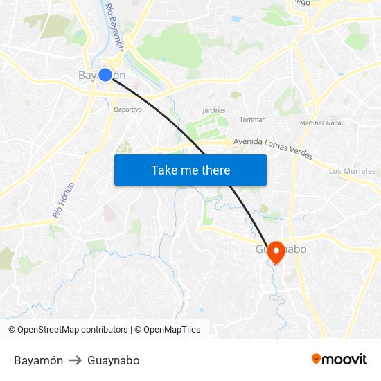 Bayamón to Guaynabo map