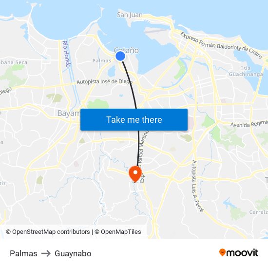 Palmas to Guaynabo map