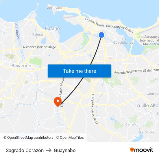 Sagrado Corazón to Guaynabo map