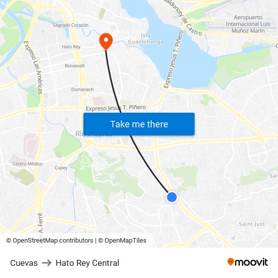Cuevas to Hato Rey Central map