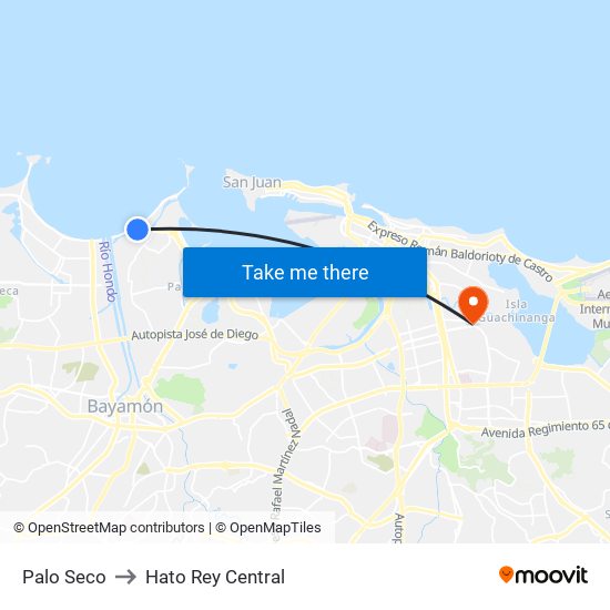 Palo Seco to Hato Rey Central map