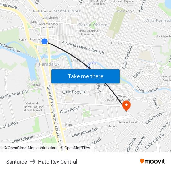 Santurce to Hato Rey Central map