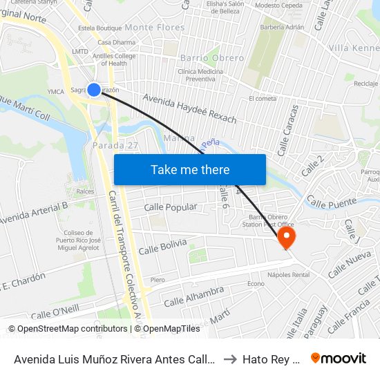 Avenida Luis Muñoz Rivera Antes Calle Haydee Rexach to Hato Rey Central map