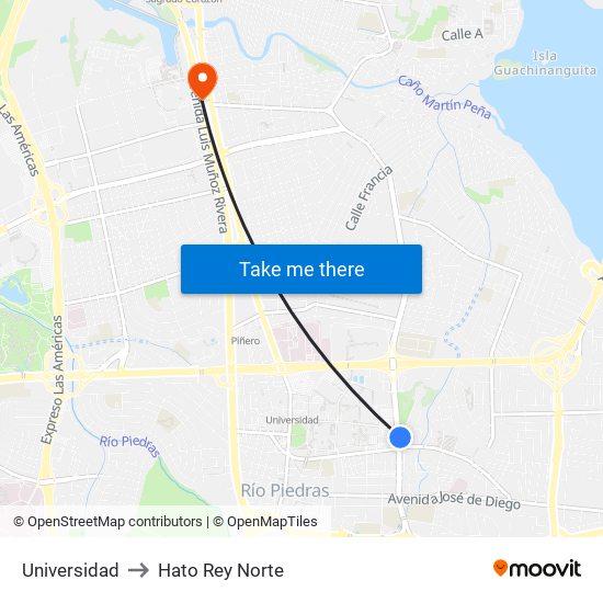 Universidad to Hato Rey Norte map