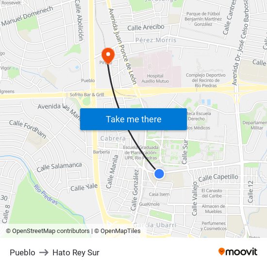 Pueblo to Hato Rey Sur map