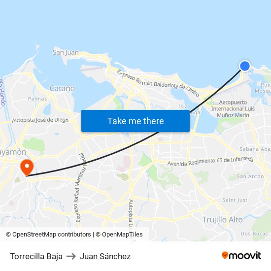 Torrecilla Baja to Juan Sánchez map