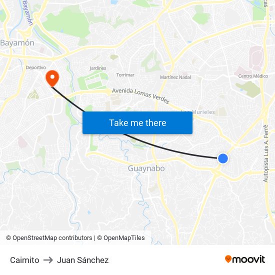 Caimito to Juan Sánchez map