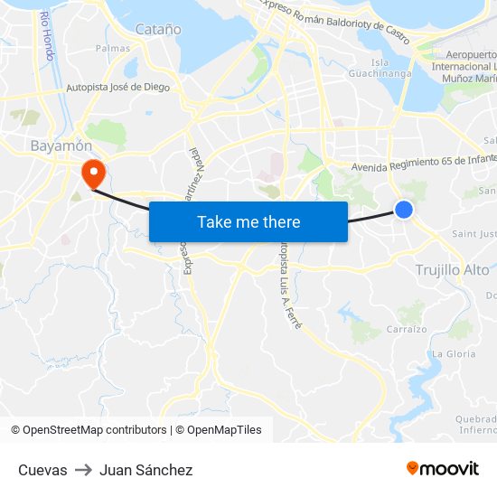 Cuevas to Juan Sánchez map