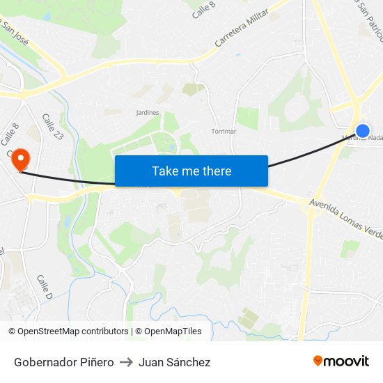 Gobernador Piñero to Juan Sánchez map