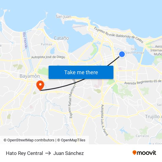 Hato Rey Central to Juan Sánchez map