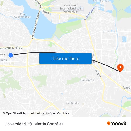 Universidad to Martín González map
