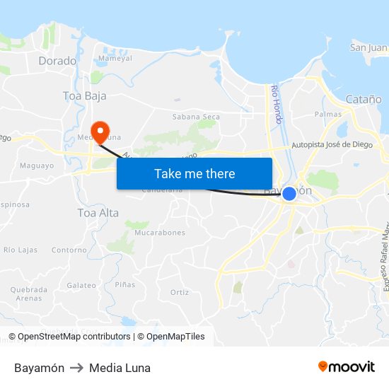 Bayamón to Media Luna map