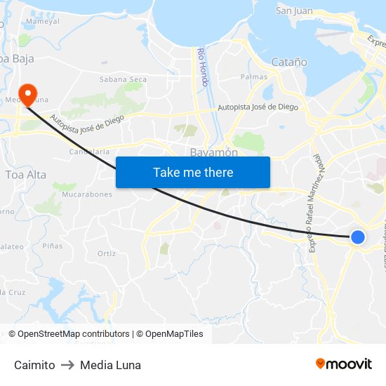 Caimito to Media Luna map