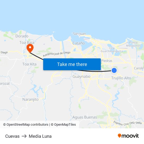 Cuevas to Media Luna map