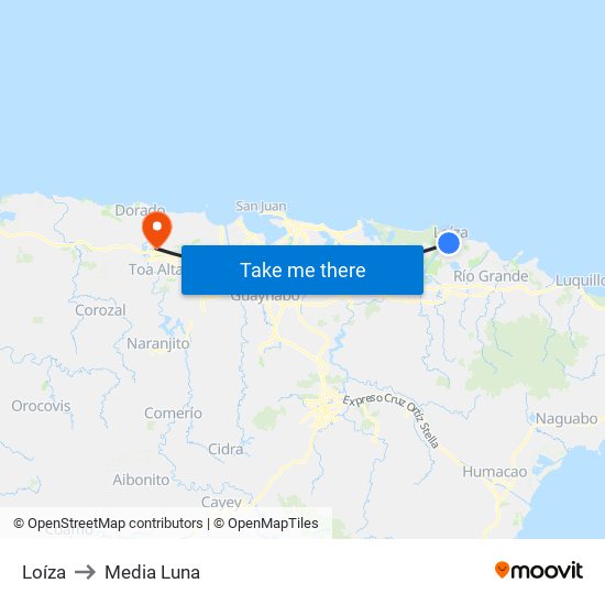 Loíza to Media Luna map