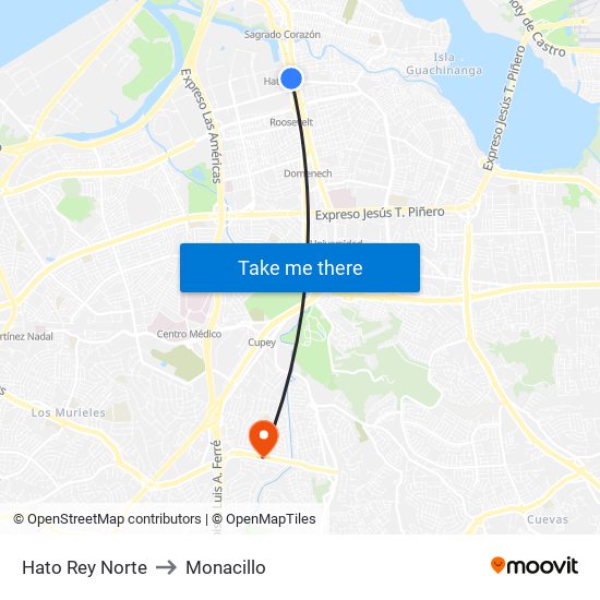 Hato Rey Norte to Monacillo map