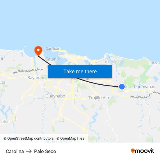 Carolina to Palo Seco map