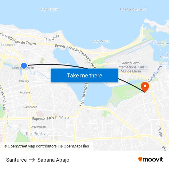 Santurce to Sabana Abajo map