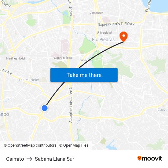 Caimito to Sabana Llana Sur map