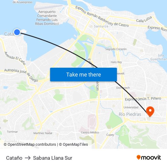 Cataño to Sabana Llana Sur map