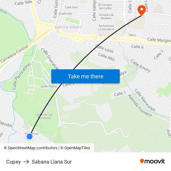 Cupey to Sabana Llana Sur map