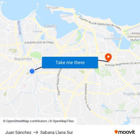 Juan Sánchez to Sabana Llana Sur map