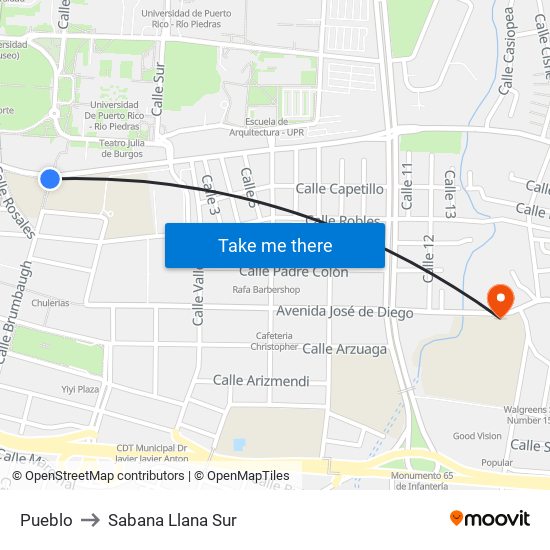 Pueblo to Sabana Llana Sur map