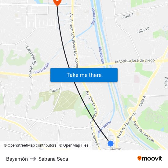 Bayamón to Sabana Seca map