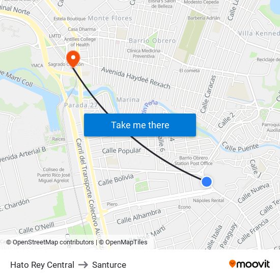 Hato Rey Central to Santurce map