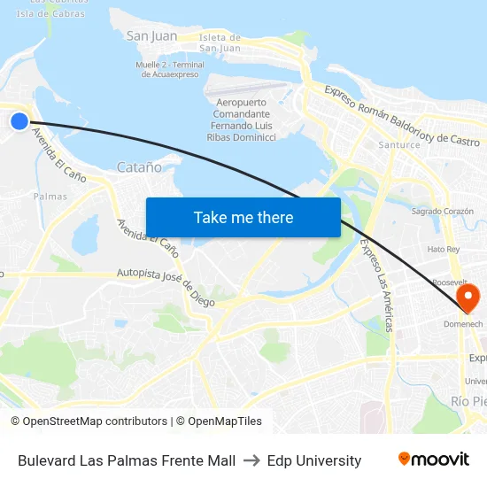 Bulevard Las Palmas Frente Mall to Edp University map