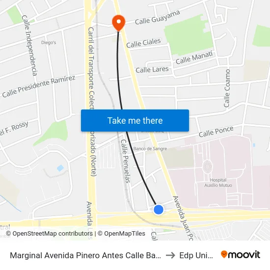 Marginal Avenida Pinero Antes Calle Baldorioty De Castro to Edp University map