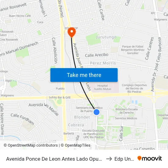 Avenida Ponce De Leon Antes Lado Opuesto Calle Mariana Bracetti to Edp University map