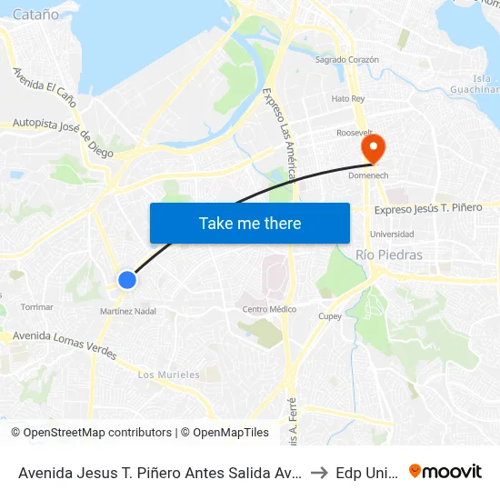 Avenida Jesus T. Piñero Antes Salida Avenida Martinez Nadal to Edp University map