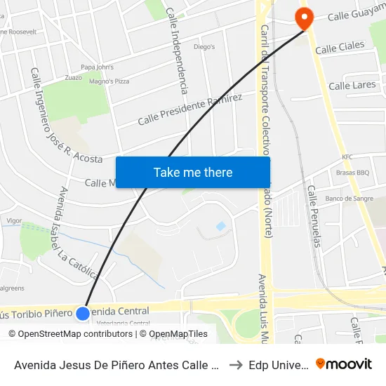 Avenida Jesus De Piñero Antes Calle Las Marias to Edp University map