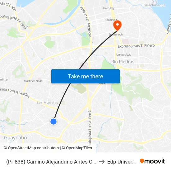 (Pr-838) Camino Alejandrino Antes Calle A to Edp University map