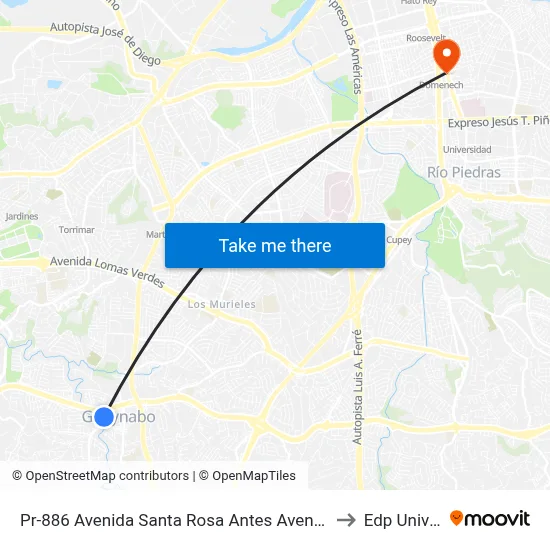 Pr-886 Avenida Santa Rosa Antes Avenida Las Cumbres to Edp University map