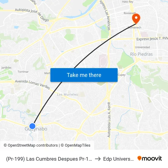 (Pr-199) Las Cumbres Despues Pr-169 to Edp University map
