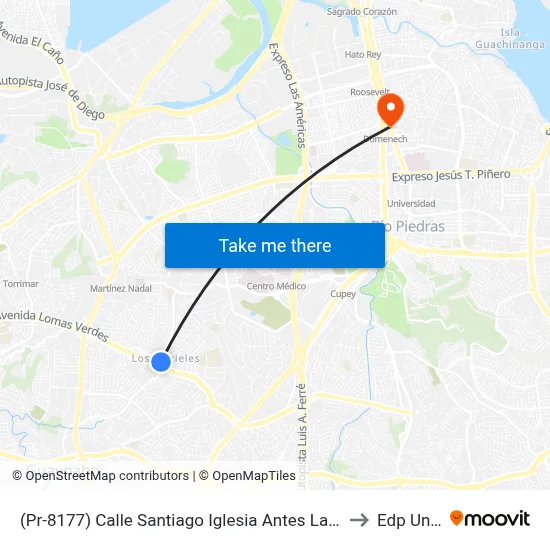 (Pr-8177) Calle Santiago Iglesia Antes Lado Opuesto Calle San Ignacio to Edp University map