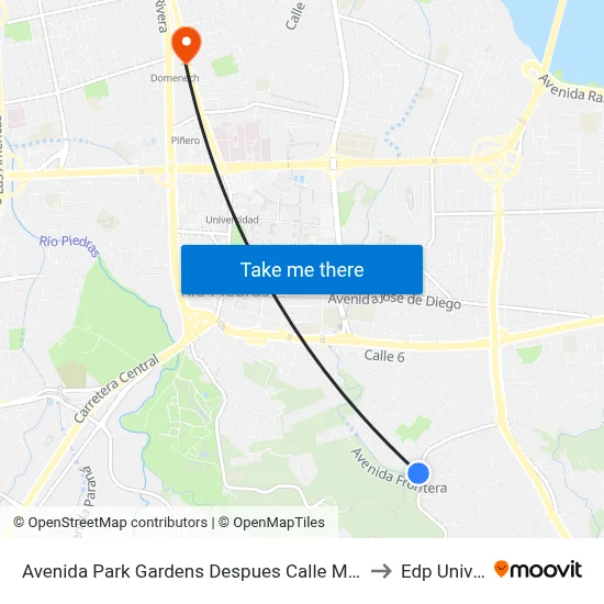 Avenida Park Gardens Despues Calle Maracaibo (Calle 8) to Edp University map