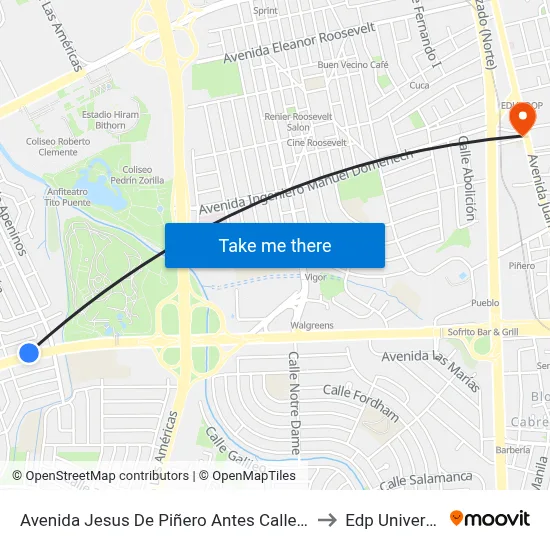 Avenida Jesus De Piñero Antes Calle Argel to Edp University map