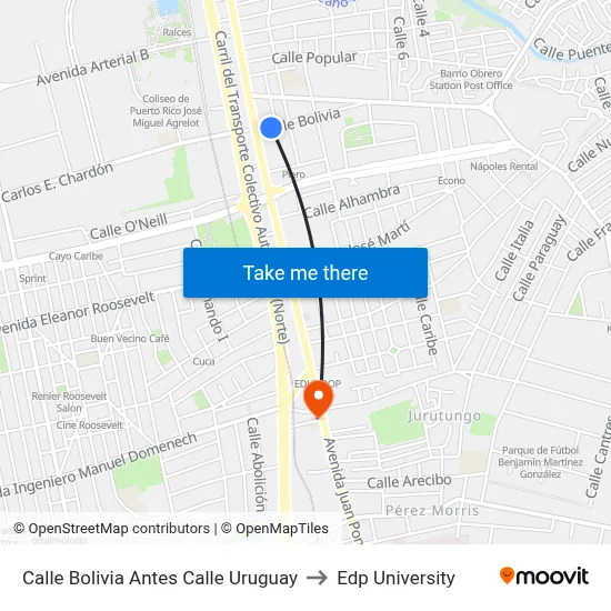 Calle Bolivia Antes Calle Uruguay to Edp University map