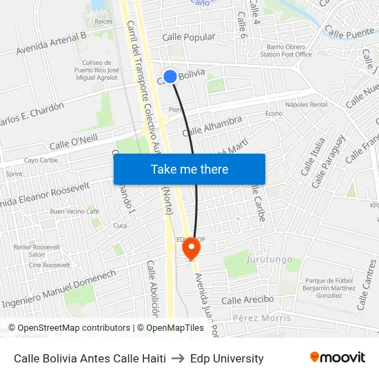 Calle Bolivia Antes Calle Haiti to Edp University map