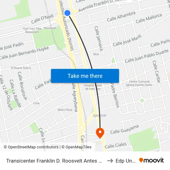 Transicenter Franklin D. Roosvelt Antes Avenida Luis Muñoz Rivera to Edp University map