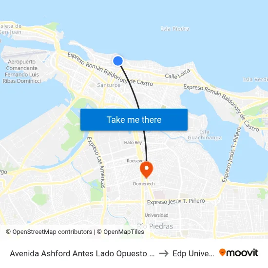 Avenida Ashford Antes Lado Opuesto Calle Nain to Edp University map